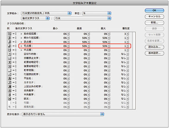 文字組みアキ量設定・詳細設定