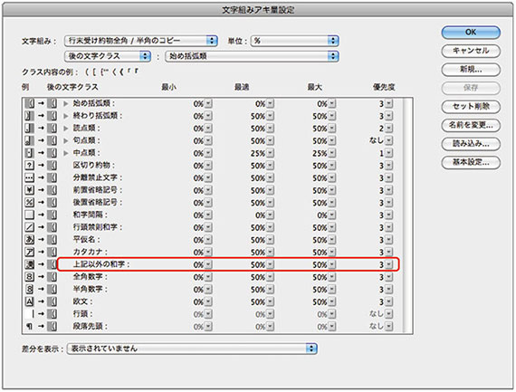 文字組みアキ量設定・詳細設定